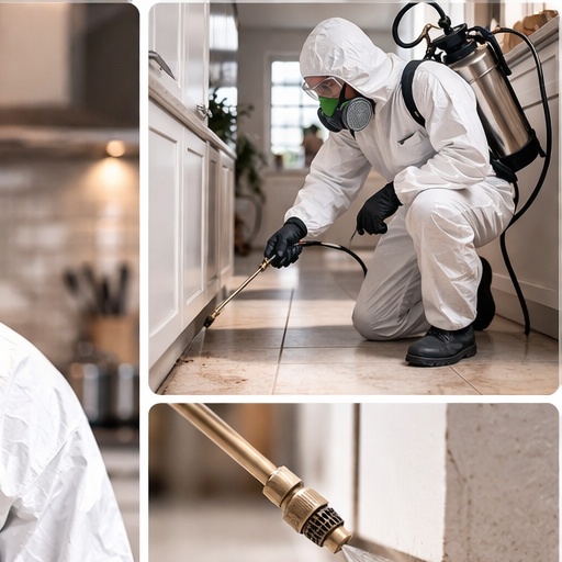 Detalhe da aplicação profissional contra baratas